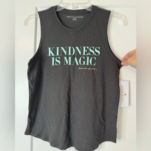 Spiritual Gangster Black Tank Top with Mint and Gold Print - "Kindness Is Magic"
